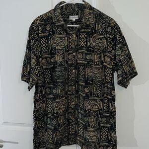 Black Gold TravelSmith Travel Luau Shirt Hawaiian Resort Aloha Hawaii Vacation